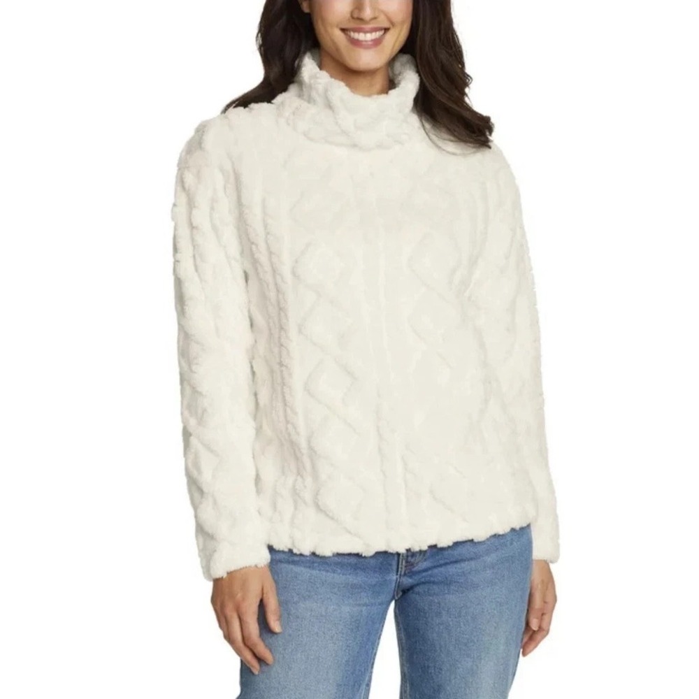 Eddie Bauer Women's Ultrasoft Cable Fleece Pullover, Ivory, Size: Medium, New
